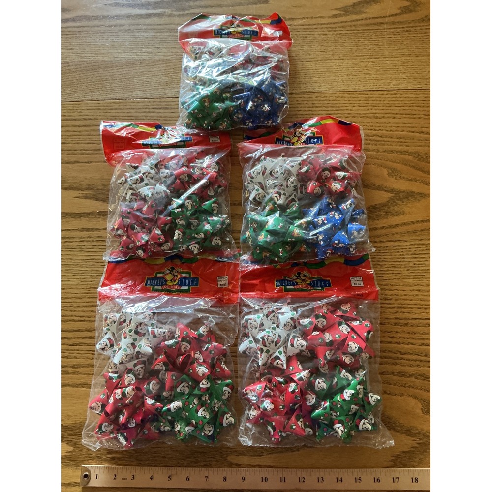 Vintage Disney Mickey Mouse Christmas Gift Bows 5 Packs 20 Total Self-Stick New